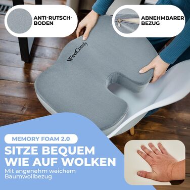 WeeComfy® Комплект подушок для сидіння та спини - ортопедичний набір - сприяє правильній поставі та кровообігу при тривалому сидінні - до 100 кг (Сірий)