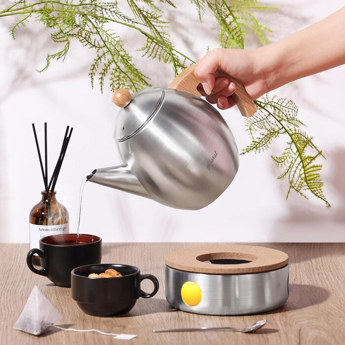 Glass teapot with stainless steel (silver color) 1200ml with 18/8 stainless steel tea strainer tea maker Suitable for tea warmer