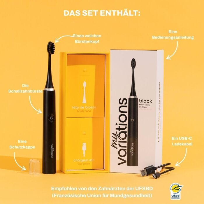 Електрична зубна щітка My Variations чорна: 5 режимів, таймер 2 хв, акумулятор на місяць