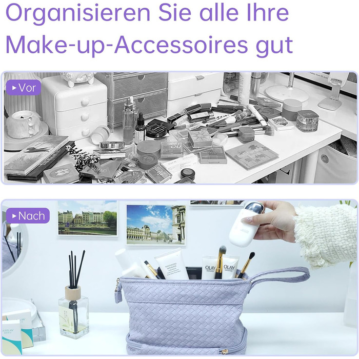 Косметичка для жінок велика водонепроникна з відділенням для пензлів, органайзер для макіяжу, косметичка для подорожей, велика косметичка з пензленицею (B-фіолетовий)