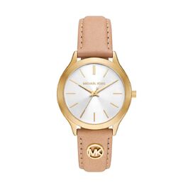 Жіночий годинник Michael Kors Slim Runway кварцовий, 38 мм, з бежевим шкіряним ремінцем