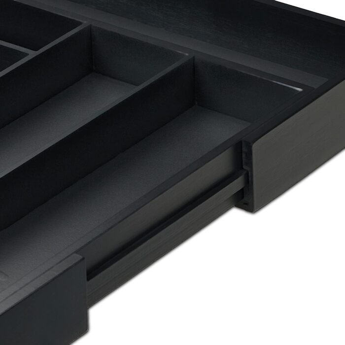 Relaxdays Cutlery Box Extendable, Bamboo, HBT 6.5 x 35-58 x 43.5 cm, 6-8 Compartments, Cutlery Insert for Drawer, black