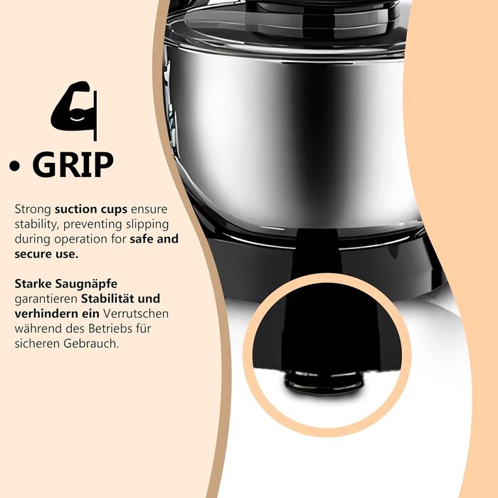 Кухонна машина Retoo 3-в-1 з нержавіючою чашею 6 л, 2000 Вт, 6 швидкостей, планетарний міксер, гак для тіста, вінчик, захист від бризок, кухонний комбайн, планетарна міксер, тістоміс