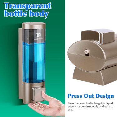 Дозатор для мила настінний без свердління REAQUE, 200 мл, для душу, шампуню, дезінфікуючого засобу, мила, золотий