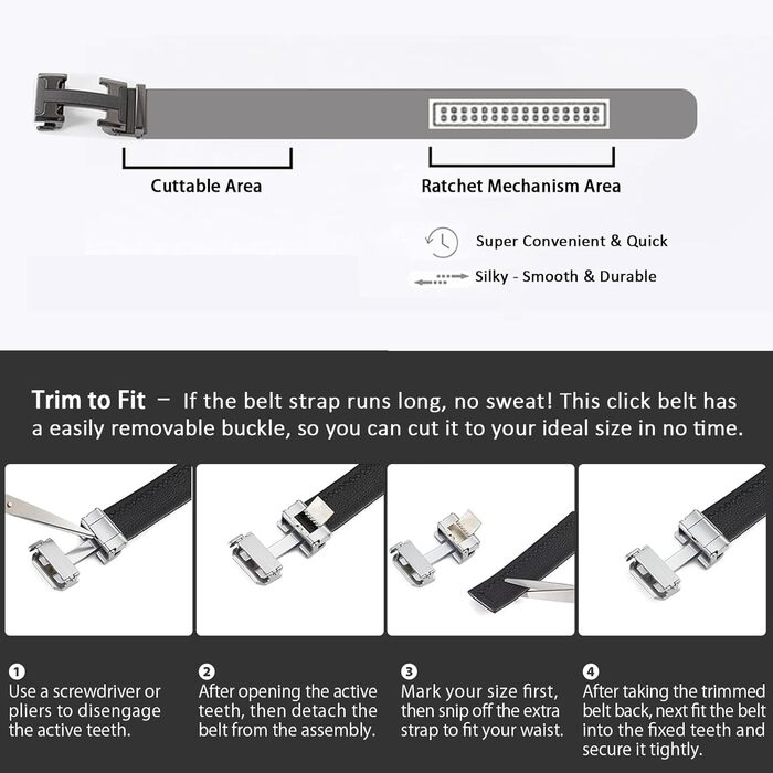 Чоловічий шкіряний ремінь з пряжкою Ratschengürtel, преміум якість, регульований, чорний, 124.5 см