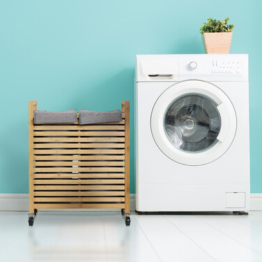 Relaxdays Bamboo Laundry Basket with Wheels