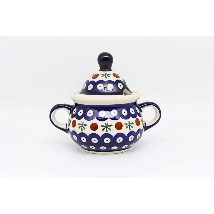 Unknown Original Bunzlau Porcelain 0.35 Liter Sugar Bowl Sugar Dispenser Sugar Container with Lid Ø14.6 cm H13.2 cm (41)
