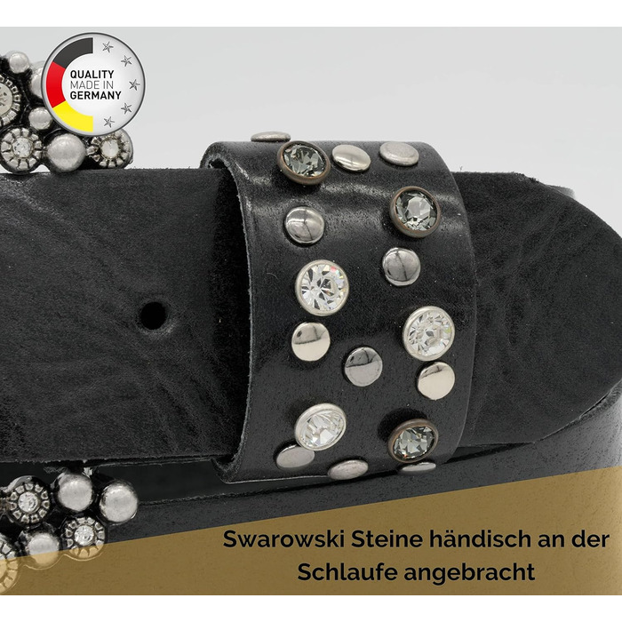 Жіночий шкіряний ремінь AnnaMatoni з розкішною стразовою пряжкою 4 см, чорний, Німеччина, 105 см
