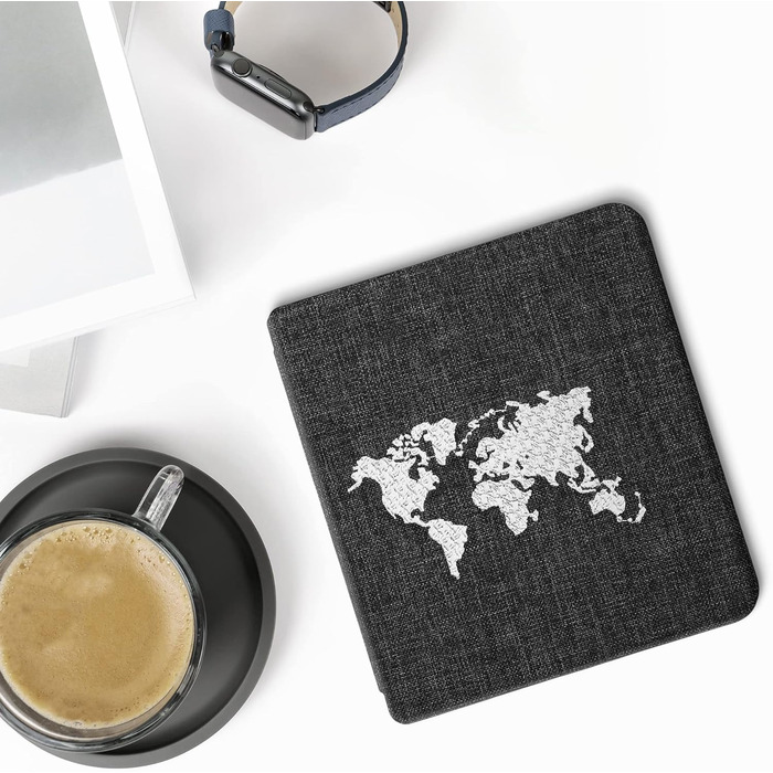 Чохол kwmobile для Tolino Vision 6: тканинний захисний чохол з малюнком серця, сірий (Travel Umriss 02-19)