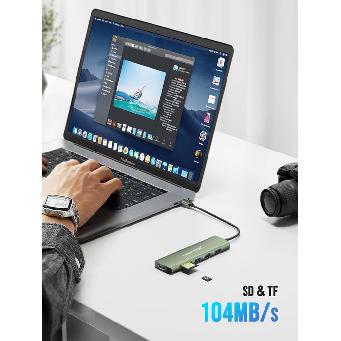 Док-станція Lemorele 2025 Upgrade: USB-C/A, 10Gbps, 3 монітори, 14 в 1, HDMI 4K, Ethernet, USB 3.2/2.0, VGA, Type-C 3.1, PD 100W, SD/TF, для Windows, MacBook (зелена)