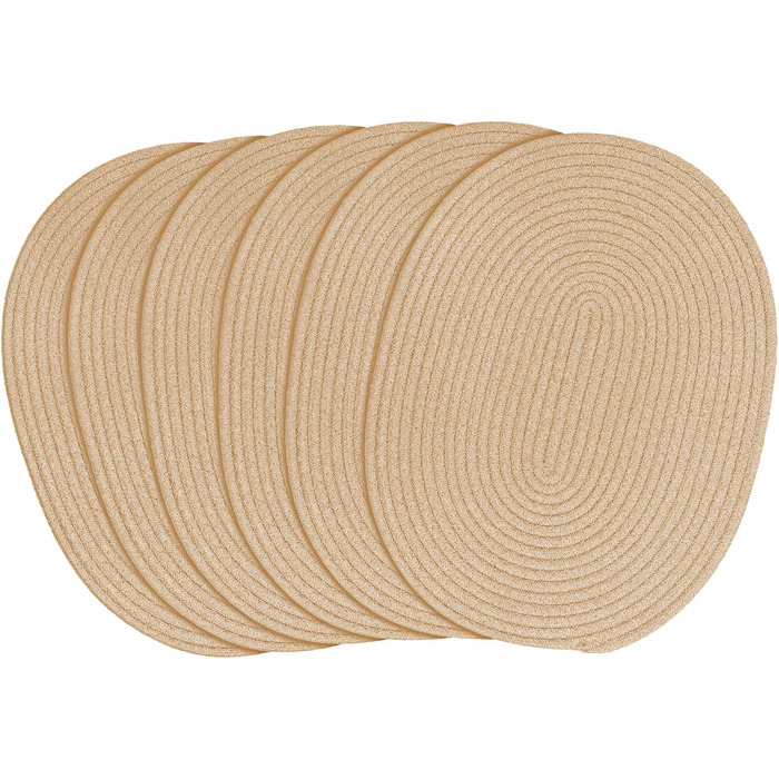 Fanquare Oval Woven Placemats Set of 6 Beige Cotton Rope Braided Placemats Heat-Resistant Washable Non-Slip Table Mats for Kitchen Dining Table, Home Decoration 30x40cm
