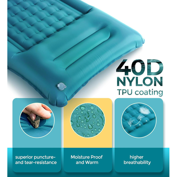 Надувний килимок Isomatte самонадувний з помпою, для кемпінгу, пікніків, пляжу, намету, блакитний, одинарний