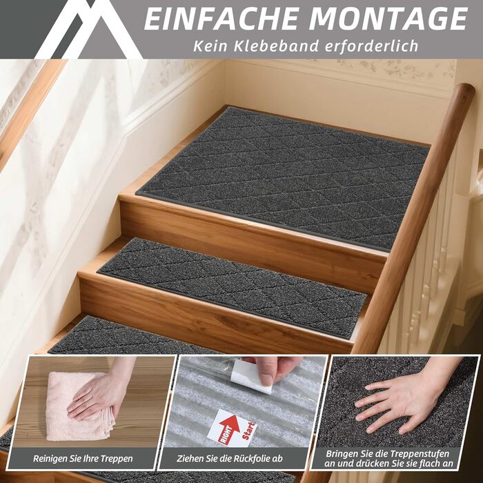 Ковзаючі сходи COSY HOMEER, 15 шт., 70 x 22 см, антиковзаючі, самоклеючі, машинне прання, 100% поліестер, TPE-підкладка, для дітей, літніх людей та домашніх тварин, сірий та білий