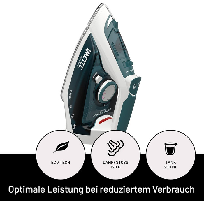 Пароочисник Imetec ZeroCalc Z1 2500 з технологією AntiCalc, нержавіюча сталева підошва з 2200 Вт, паровий удар 120 г, функція Calc-Clean, підошва з нержавіючої сталі