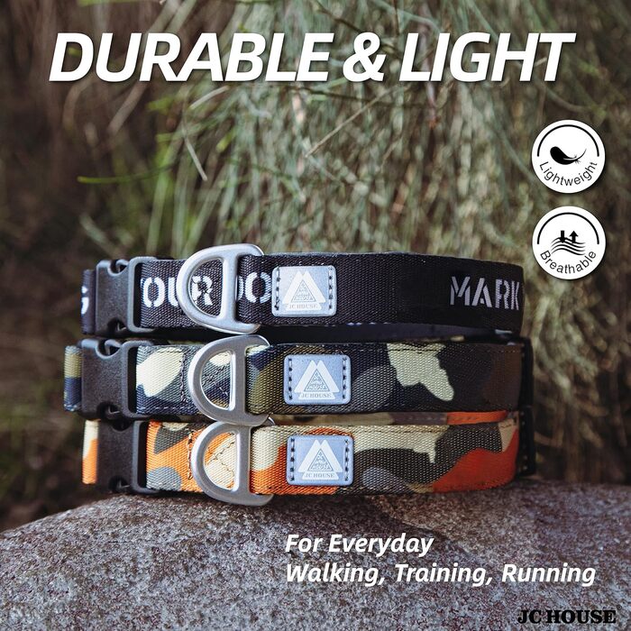 Нашийник для собак JC HOUSE, М, помаранчевий камуфляж, регульований, з логотипом 3M, для собак середніх порід (обхват шиї 35-51 см)