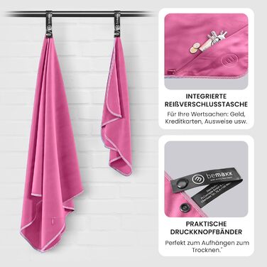 Набір з 2 рушників з мікрофібри: швидковисихаючі, компактні, легкі | Великі та маленькі рушники з мікрофібри для кемпінгу, фітнесу, спорту, басейну, подорожей (рожеві)