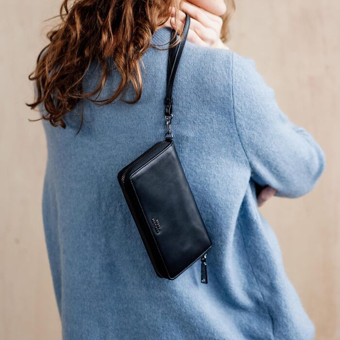 Жіночий гаманець Berliner Bags Lyon з натуральної шкіри, великий, з RFID захистом, чорний, у подарунковій коробці