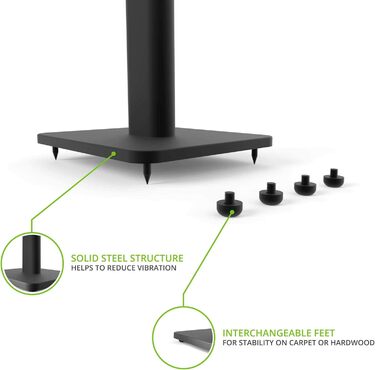 Підлогові стійки для колонок Kanto SP26PLW 26' | Для полицевих колонок середнього та великого розміру | Сталь, піна, поворотна пластина 30° | Чорний (пара)