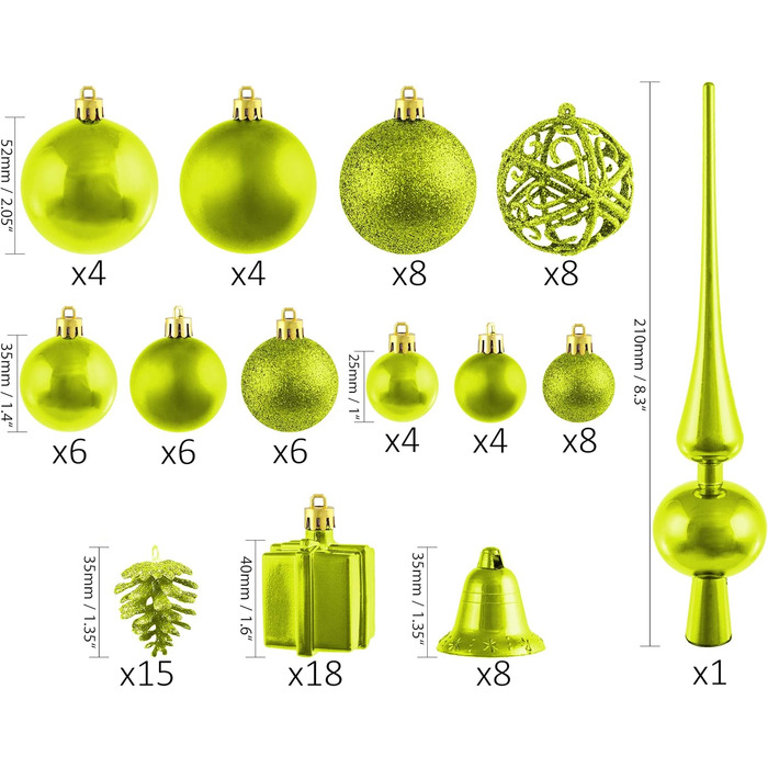 Набір прикрас для ялинки BRUBAKER 101 шт. з верхівкою, кремово-білий, зелений