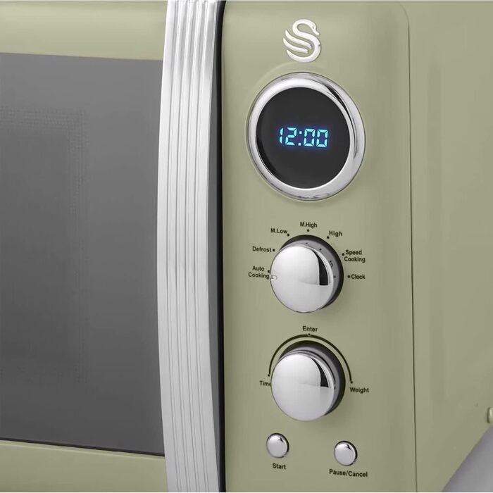 Мікрохвильова піч Swan Retro SM22030GNEU 20L, зелена, 800W, вінтажний дизайн