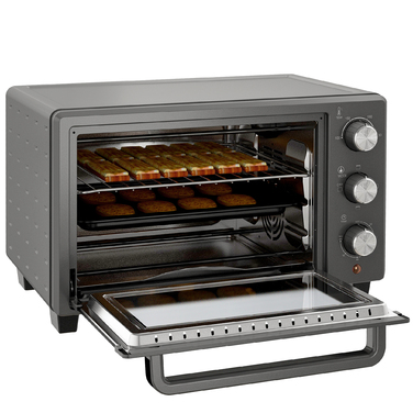 HOMCOM 21L Mini Oven 1400W 60 Min. Timer, Small Oven with Adjustable Temperature 100°C-230°C Baking Time, Mini Oven with Baking Tray, Wire Rack, Stainless Steel Table Oven, Grey | Aosom
