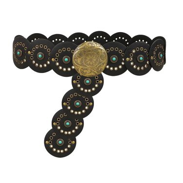 Жіночий ремінь TOFBS в стилі бохо, колір бірюзовий, металевий, широкий, регульований, для джинсів та суконь (Чорний)