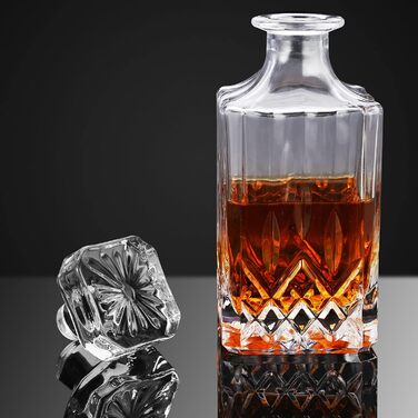 Whiskey Decanter Set, 750ml Decanter with 4 x 220ml Whiskey Glasses, 12 Stones, Beautiful Gift Box, Father's Day Gift for Men, Transparent