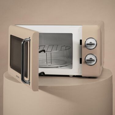 Мікрохвильова піч Cecotec Proclean 3110 Retro Beige з грилем, 700 Вт, механічне керування, 6 рівнів потужності, таймер до 30 хв, функція розморожування, ретро-дизайн, бежевий колір, сталеве покриття, серія 31 Beige