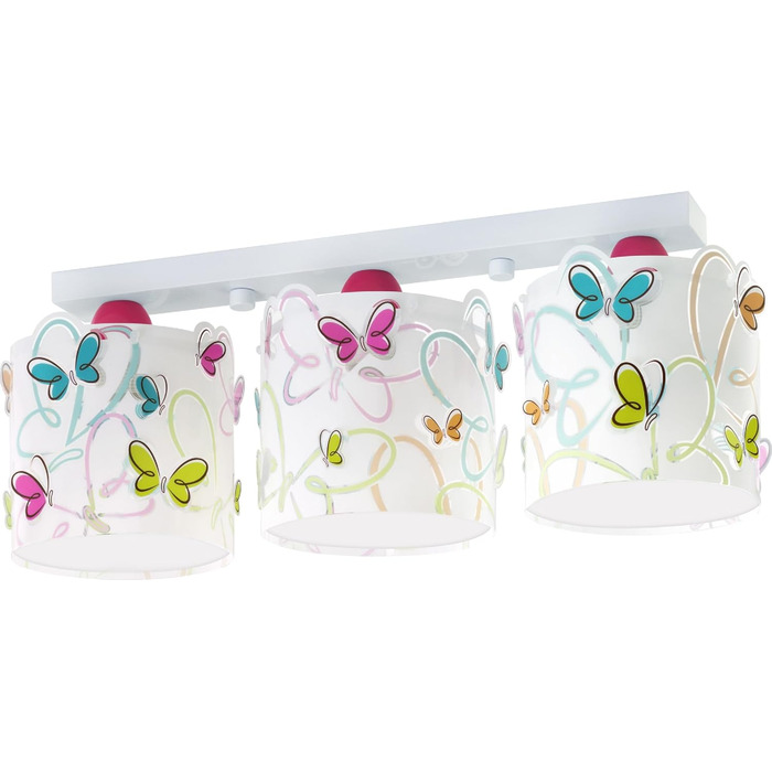 Ceiling light, 3-light, Design: Butterfly, 51 x 15 x 19 cm, Pink