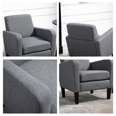 HOMCOM Armchair Single Chair with Cushion, Wooden Feet, Linen Fabric, Light Grey, 66x72x74cm | Aosom