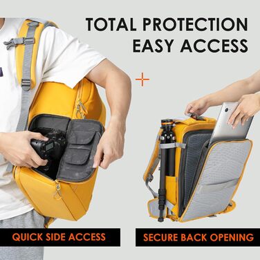 Рюкзак для камери Tarion TR-XL жовтий, водонепроникний, для DSLR з відділенням для ноутбука 15.6 дюймів та дощовиком