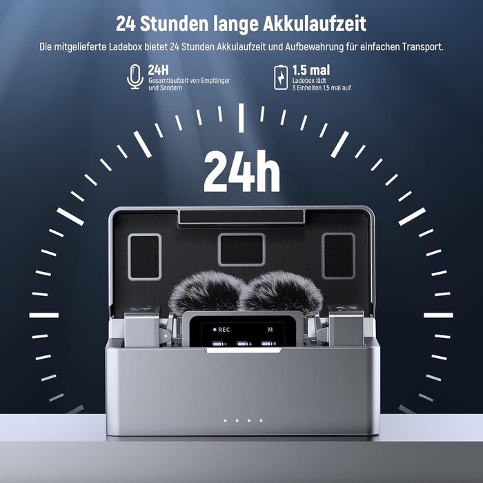 NEEWER Міні бездротове мікрофону, комплект 1RX+2TX+зарядний кейс, 150м радіус дії, для iPhone, iPad, Android, DJI, Insta360, PC, Mac