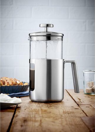 WMF Kult Coffee Press 1l, French Press, Coffee Maker for 6 Cups, Glass, Brushed Cromargan Stainless Steel, Dishwasher Safe