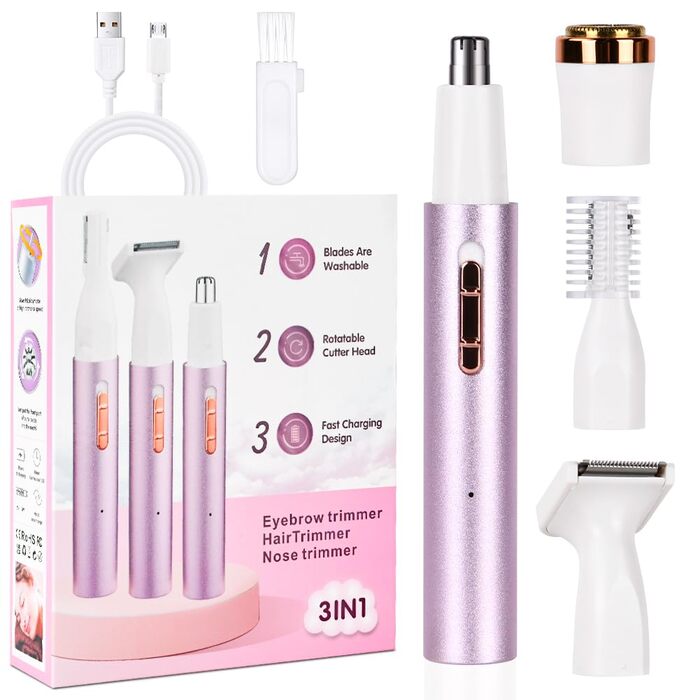 Електричний жіночий бритва ACWOO 4-в-1: для обличчя, носа, під пахвами, в зоні бікіні. USB-зарядка, колір: світло-фіолетовий