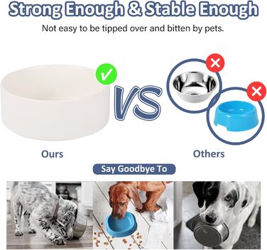 Керамічна миска для собак середніх та великих порід - важка, глибока миска для корму або води - 1800 мл - біла. Миски для собак великих порід