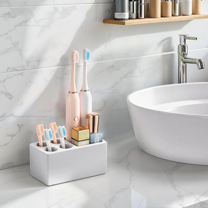 Підставка для зубних щіток Luxspire з 5 відсіками, для ванної кімнати, швидковисихаюча, електрична, для зберігання зубних щіток та пасти, білий мармур