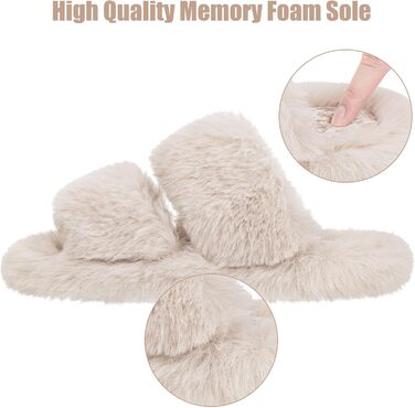 Жіночі тапочки з м'якою підкладкою, антиковзні, теплі, пухнасті, відкриті, для дому та вулиці, розмір 36/37 EU, 2 кольори