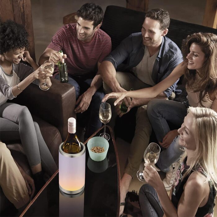 Elrigs Wine Cooler with Ambient RGB Touch Lamp | Bottle Cooler with 2 Cooling Pads for 750ml Champagne/Wine | Ideal as a Wine Gift for Women/Men | Wine Accessory for Party/Dinner
