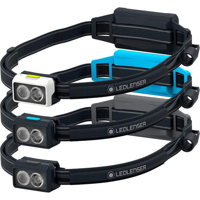 Ліхтарик налобний Ledlenser NEO5R для бігу, 600 лм, акумуляторний, з червоним заднім світлом, відбиваючий ремінець, грудний ремінь, поворотна голівка, чорний/сірий