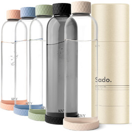 KIVY Glass Bottle 1 Liter with Silicone Protection [Extremely Break-Resistant] Drinking Bottle Glass 1l Suitable for Carbonated Drinks - Glass Water Bottle 1l - Glass Drinking Bottle - Glass Drinking Bottle 1l - Glass Drinking Bottle (Cream White)