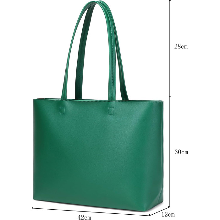 Жіноча сумка-шопер з PU шкіри Dark Green для роботи, школи, покупок з блискавкою та внутрішніми кишенями