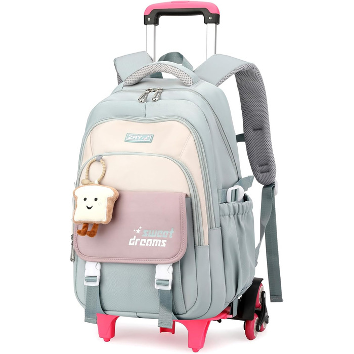 Шкільний рюкзак-роликовий для дівчаток-підлітків, 36л, зелений. Рюкзак для школи з колесами, знімний ролик, для початкової та середньої школи, дорожній рюкзак, 6 коліс