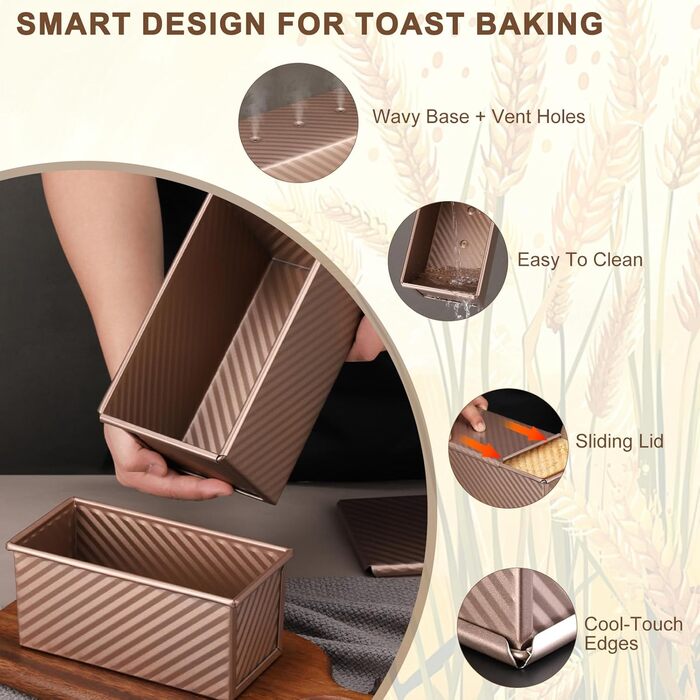 Набір форм для випічки хліба Lafo Toastbrot з кришкою, рожеве золото – форма для тостів та хліба зі скребком