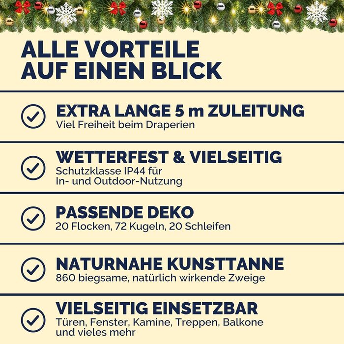 Гірлянда святкова CASARIA 5м, 100 LED, тепле біле світло, для декору приміщень та вулиці