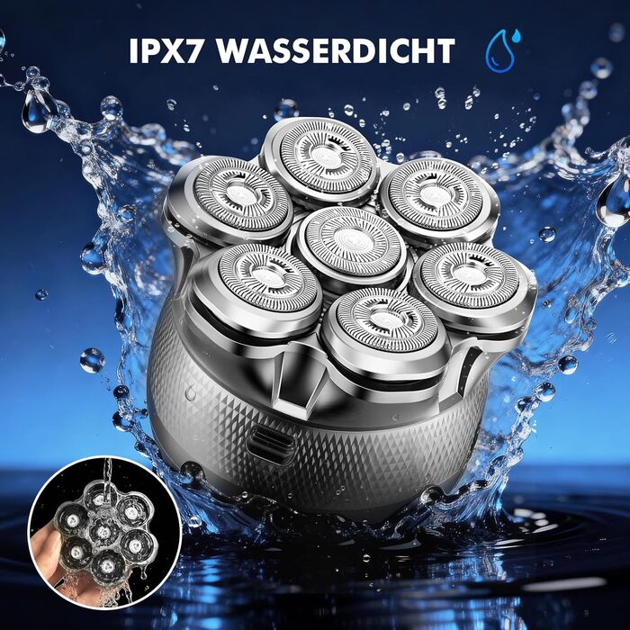 Електрична бритва для гоління голови Glatzen Herren, бездротова, для сухого та вологого гоління, з гнучкою голівкою та магнітною насадкою