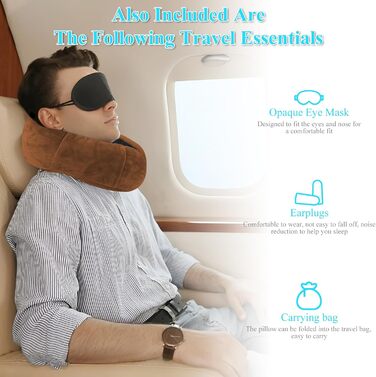 Подушка для шиї у вигляді звірка Memory Foam для дорослих з чохлами для вух, маскою для очей та сумкою. М'яка, дихаюча, ідеальна для подорожей, авто, офісу (колір: коричневий)