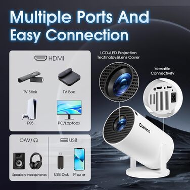 Портативний проєктор Mini Beamer 4K FHD 1080P з підтримкою WiFi та Bluetooth, Android/iOS, для домашнього кінотеатру