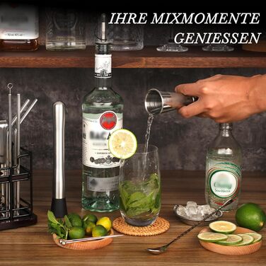 Набір для коктейлів Boston Cocktail Shaker Set 825 мл з підставкою, нержавіюча сталь, професійний барний аксесуар, набір бармена з рецептами, ідеальний подарунок (сріблястий)