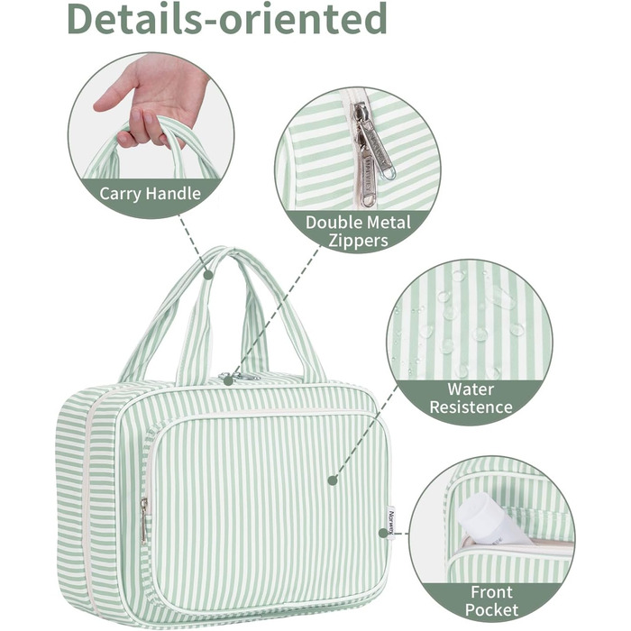 Набір для гігієни Narwey для дівчаток: велика косметичка/рюкзак для душу з сіткою, зелений колір