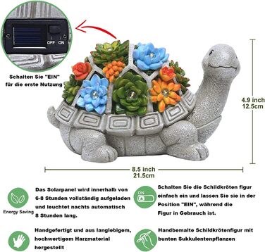 Yeomoo Solar Garden Figurines Turtle Garden Decor for Outdoors, with Succulents and 7 LED Lights Home Balcony Decoration, Cute Figurines Gifts for Women/Mom Decor for Room Terrace